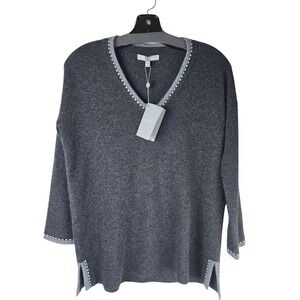 Neiman Marcus Cashmere Collection XS Charcoal Gray V-Neck Sweater